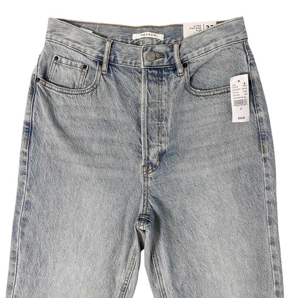 PacSun Ultra High Rise Slim Jeans Womens 27 Superb Blue Button Fly Denim 28x28